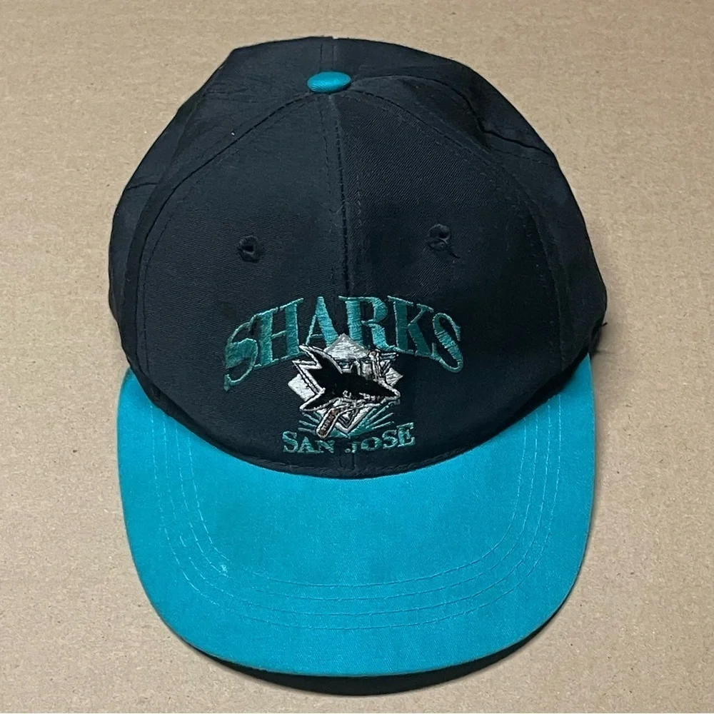 Vintage 1990s San Jose Sharks Juniors Snapback Hat Cap By Signature NHL Black